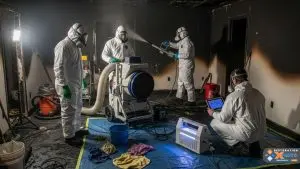 How do professionals remove smoke and soot odors from a property?