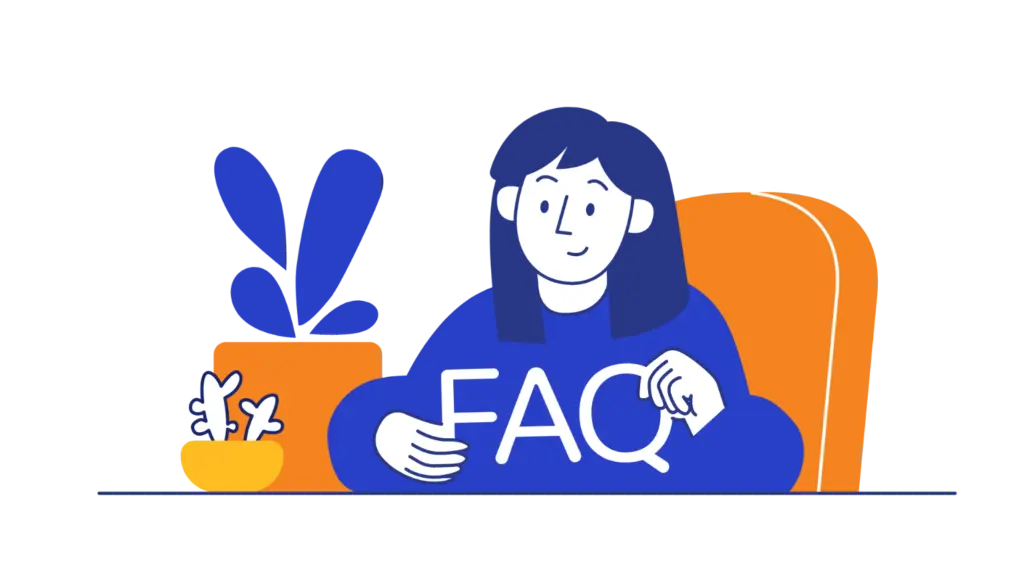 Woman holding FAQ banner 1 1