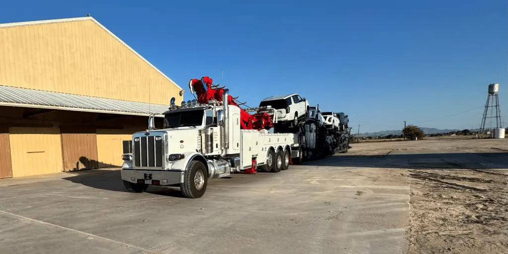 heavy duty semi truck towing car hauler