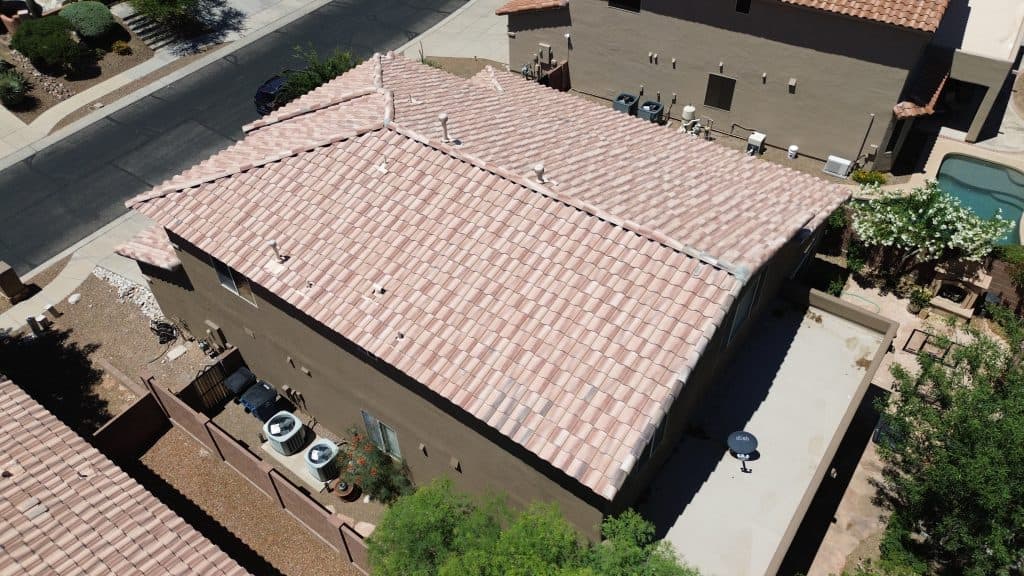 New tile roofing on a Tucson home, emphasizing durability and energy efficiency in Tucson's desert climate. Ideal for long-term protection and energy savings.