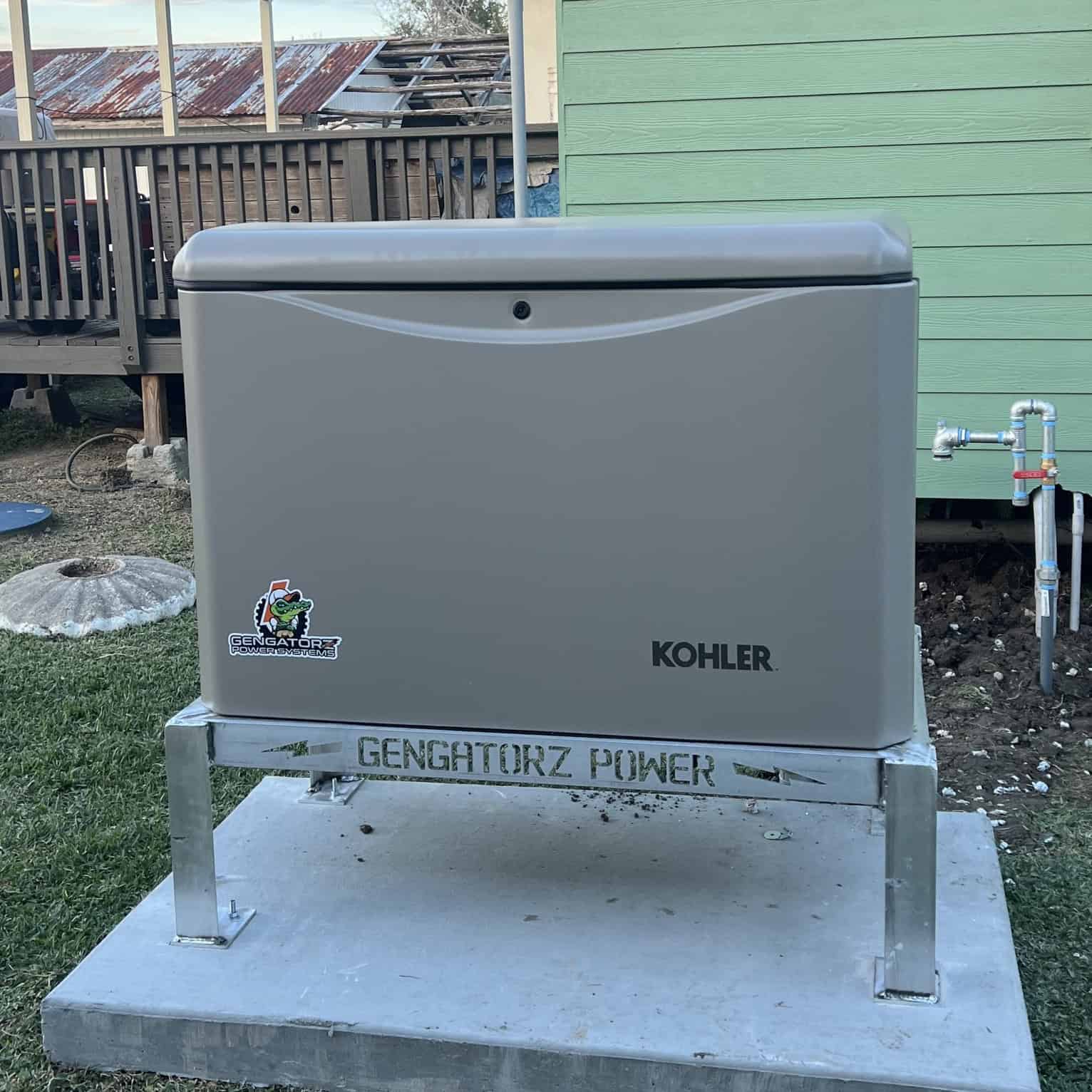 Houma generator 2 Kohler home generator installed on steel stand