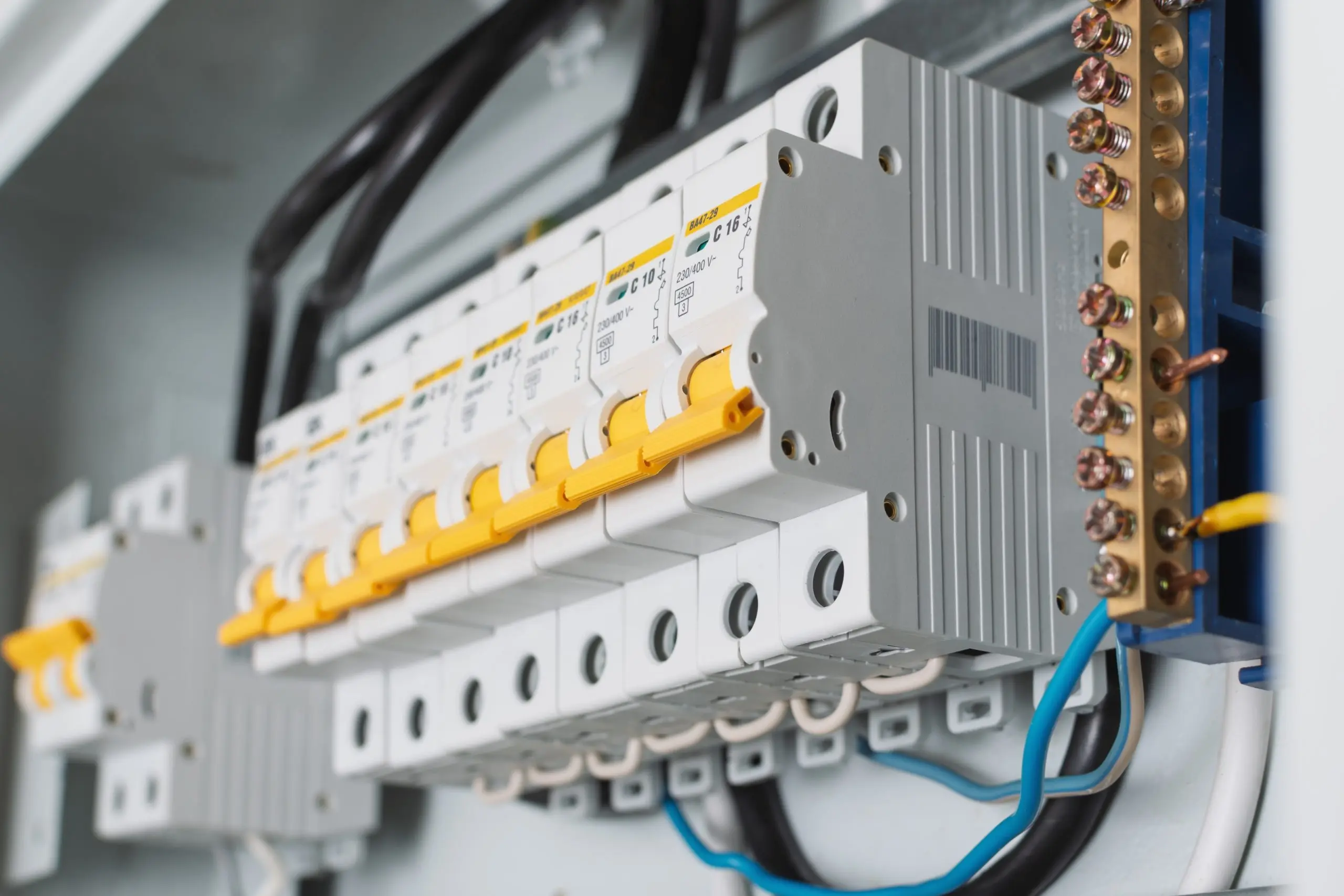 A close up view of circuit breakers installed by Gengatorz