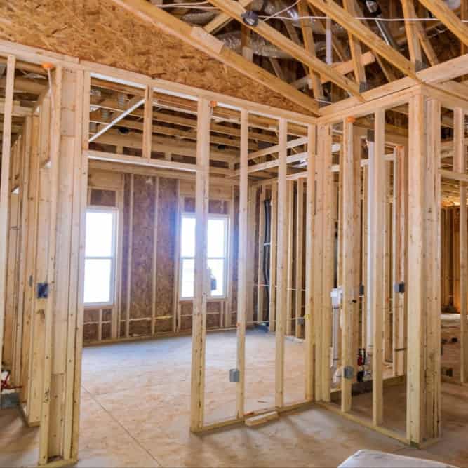 Wiring installed in wall studs in new home
