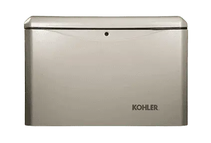 Kohler home standby generator in a bisque enclosure shown against a white background