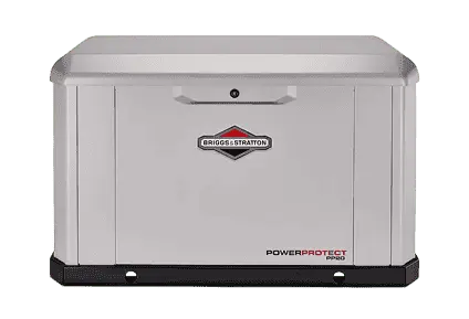 Kohler home standby generator in a bisque enclosure shown against a white background