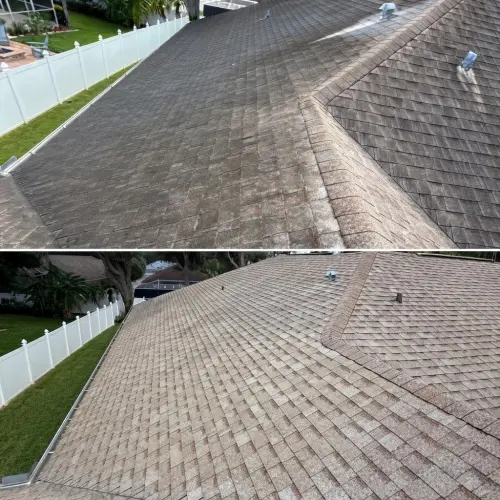 Black streaks removed from a roofline in Tampa, FL
