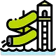 Water slide with a tall tower and splashing water Takeoff-Moving Toronto