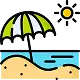 Sunny beach scene with umbrella, ocean, and sand Takeoff-Moving Toronto