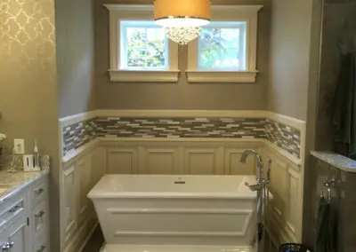 newly tiled bathroom and tub