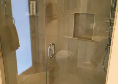standing shower with new tile