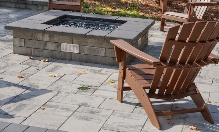 Gas fire pit built into the Portland Rescue Mission paver patio