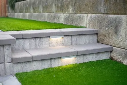 Artificial turf installed on outdoor stairs