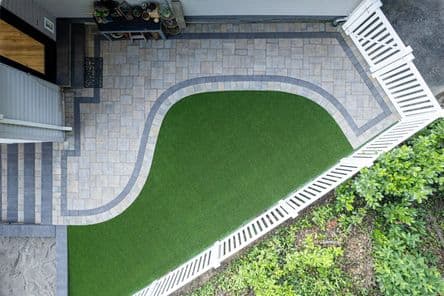 Completed artificial turf backyard makeover