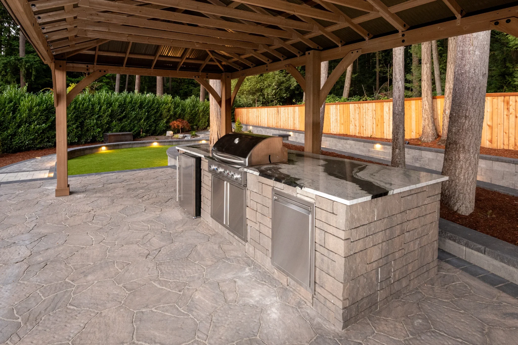 Built-in grill and countertop in the outdoor kitchen