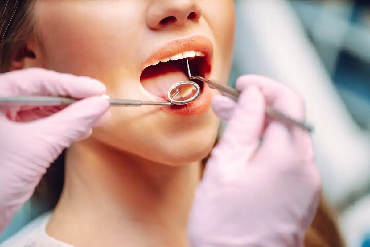 Close up view of dental work being done