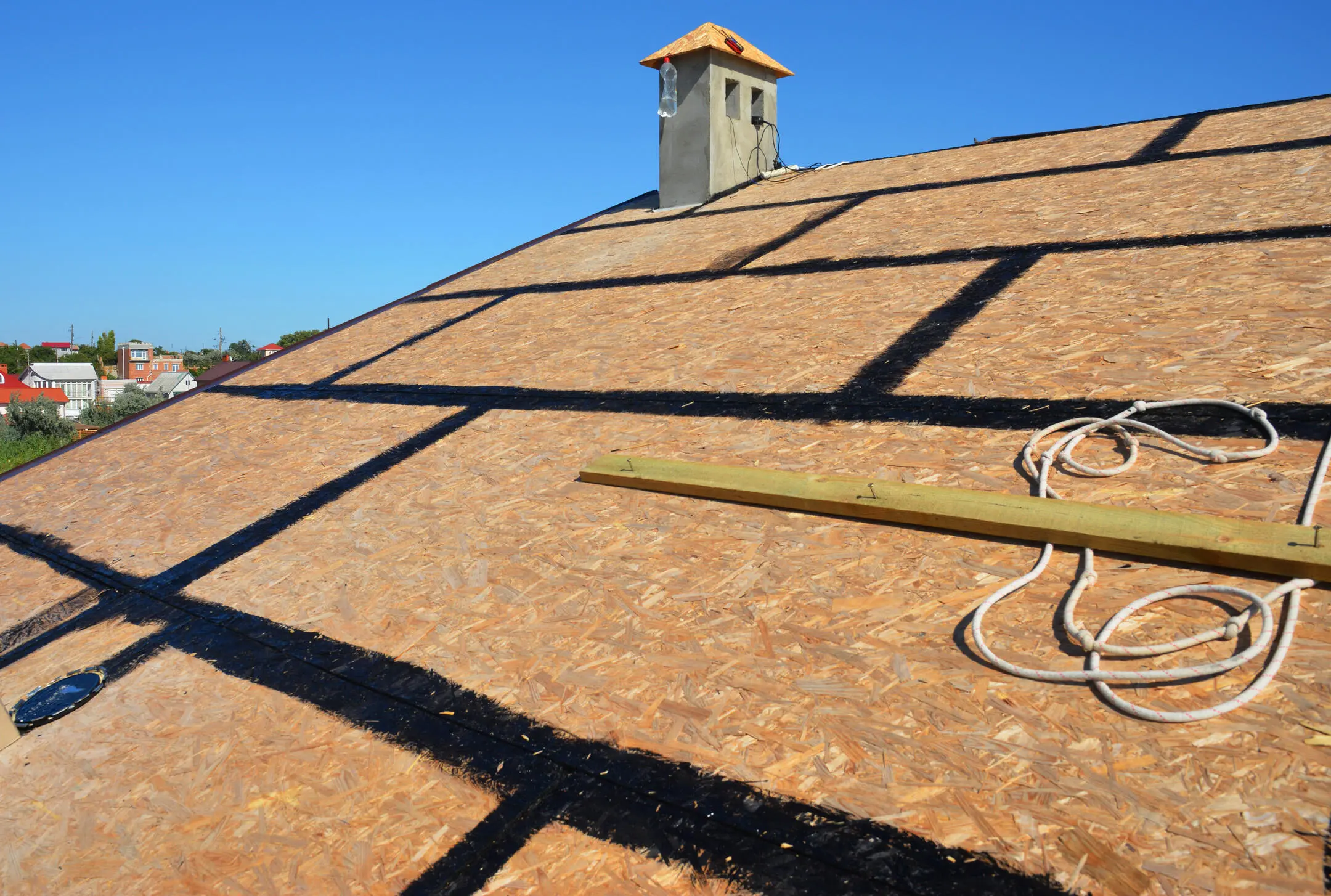 roof sheathing-close up of roof decking on a house