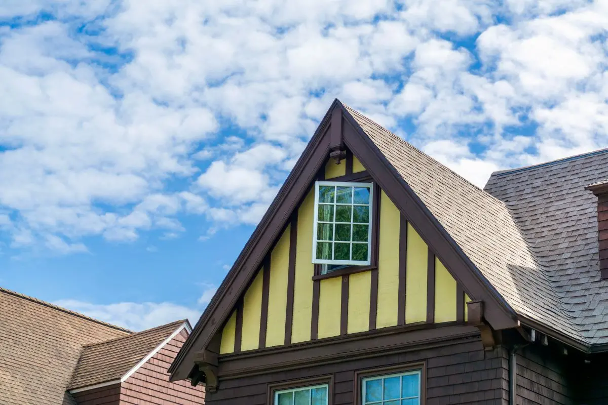 roof gable yellow siding shingles roof