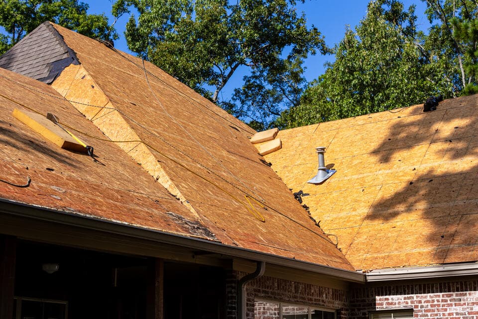 roof sheathing-exposed roof decking during shingle roof replacement