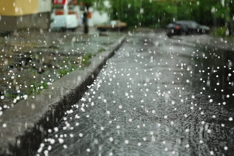 View of city street with hail