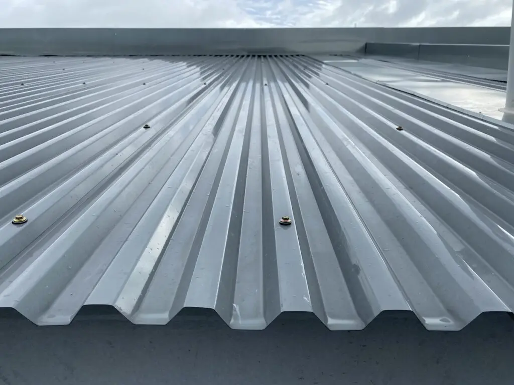 Close up of a corrugated metal roof system installed in terre haute