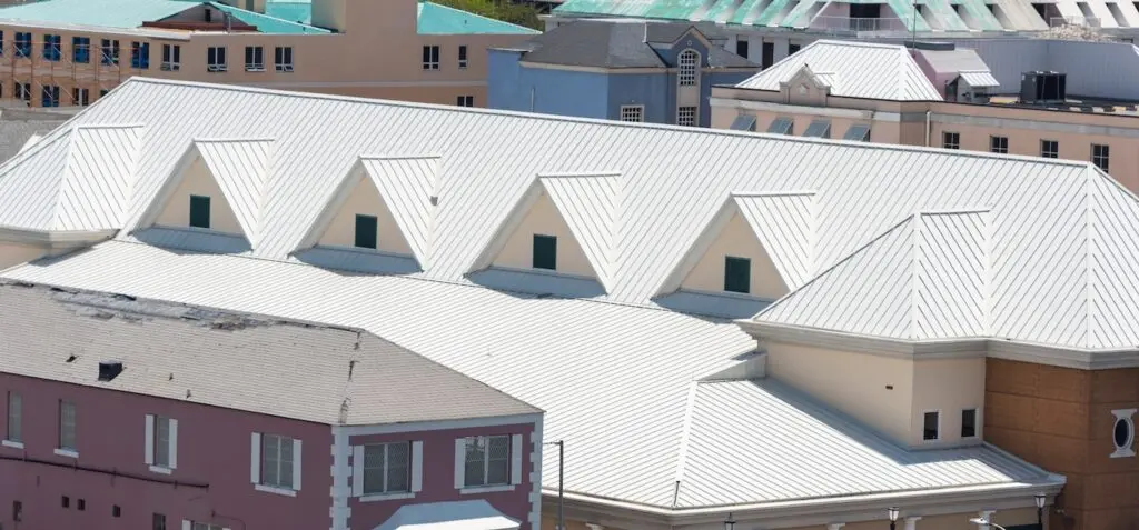 Steel roofing on modern apartment condo building