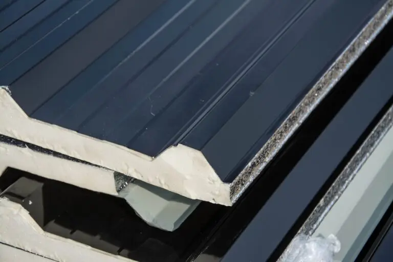 black metal sheet roof with insulation