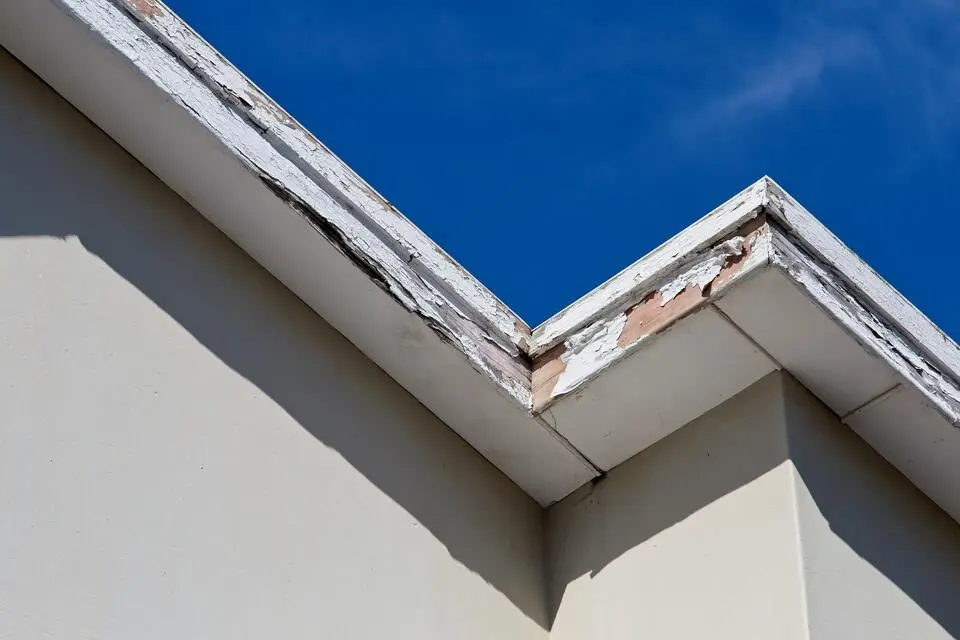 fascia board repair-low angle view of damaged fascia boards