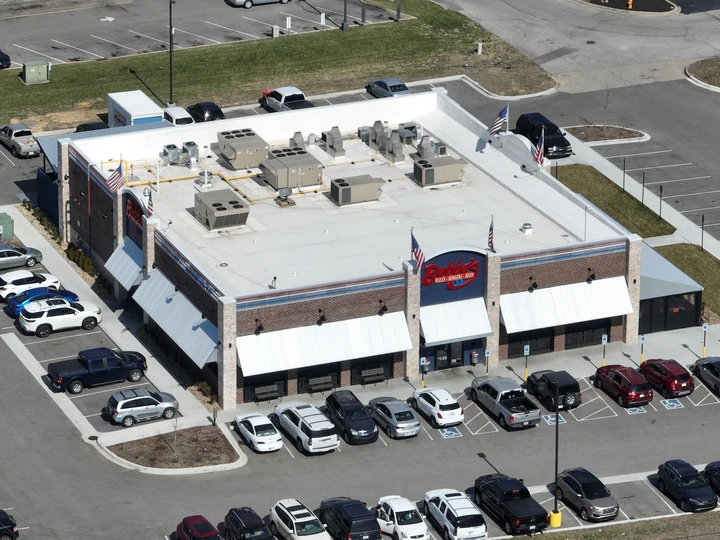 Completed commercial roofing project in Evansville - Bubba’s 33 by Embry’s Roofing
