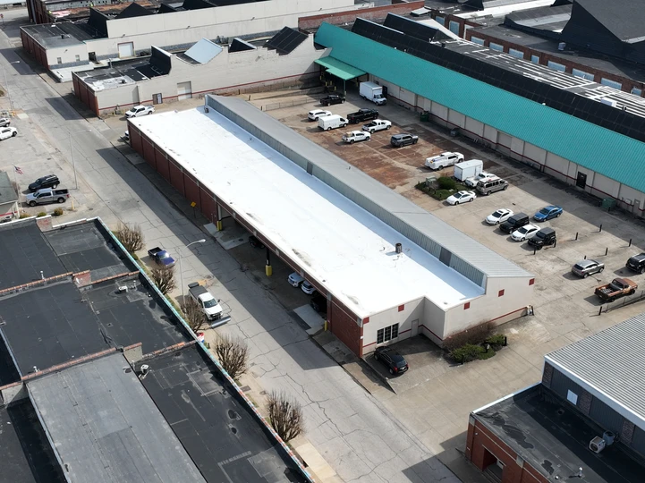 16,000 sq. ft. commercial roof replacement Evansville drone view
