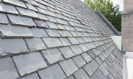 slate roofing material installed