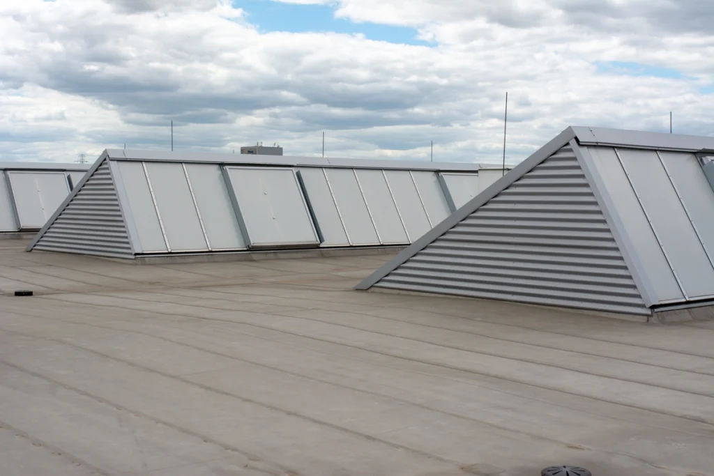 commercial roof of modern industrial building