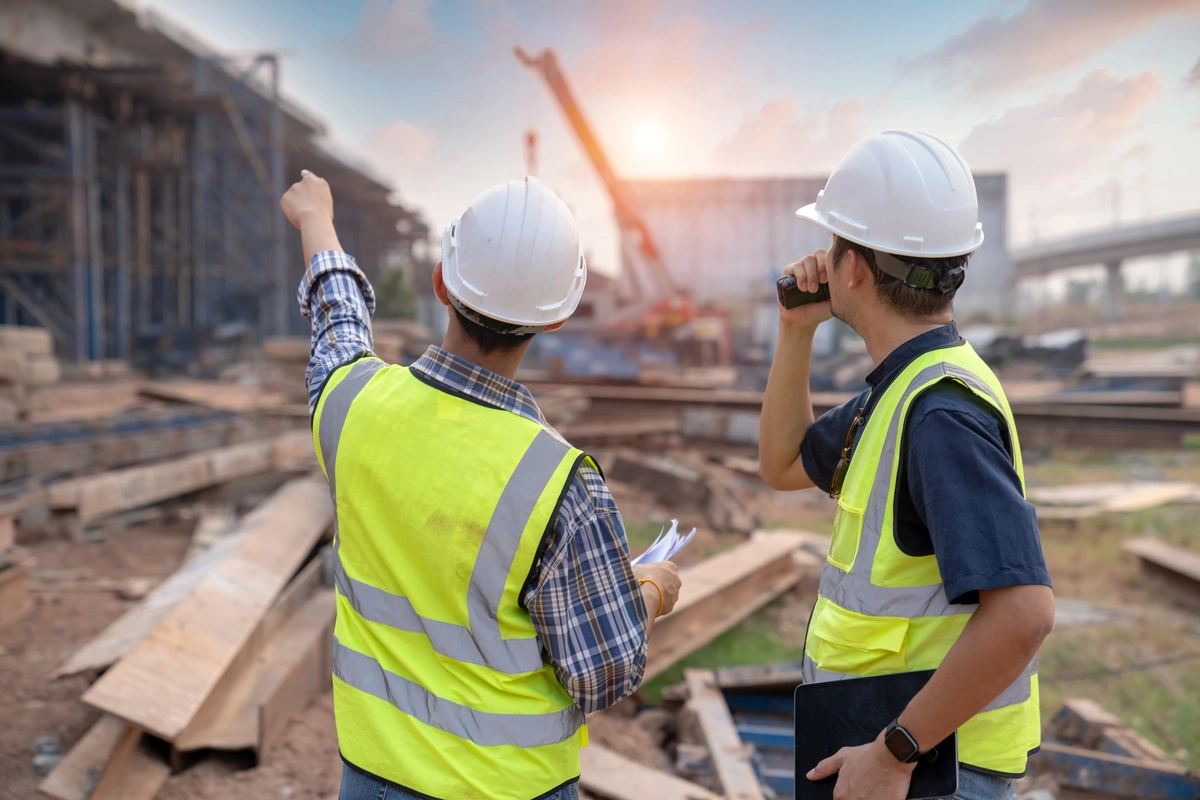 construction planning workers at the site