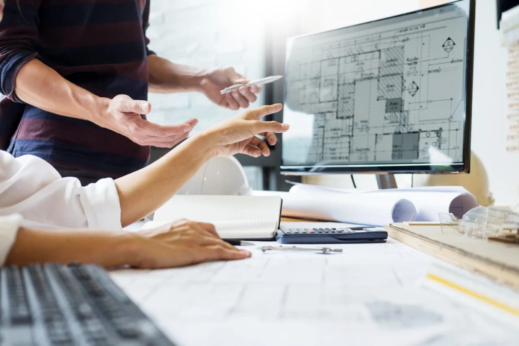 commercial building design plans on a computer