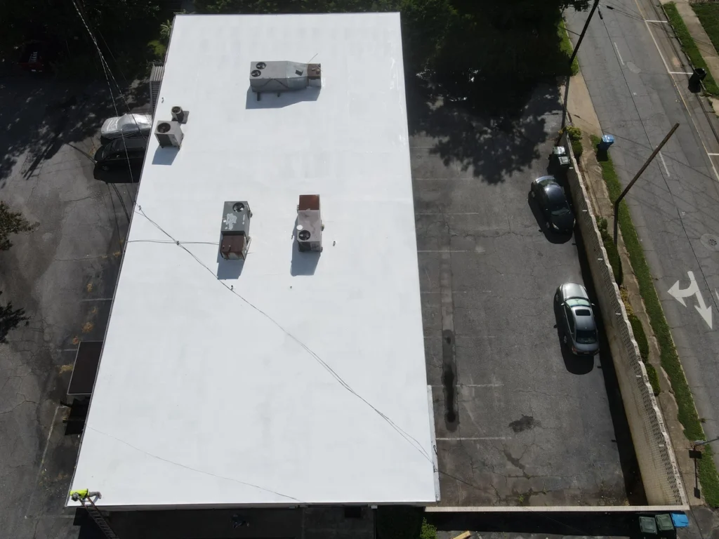 flat roof materials aerial view of flat roof TPO material 