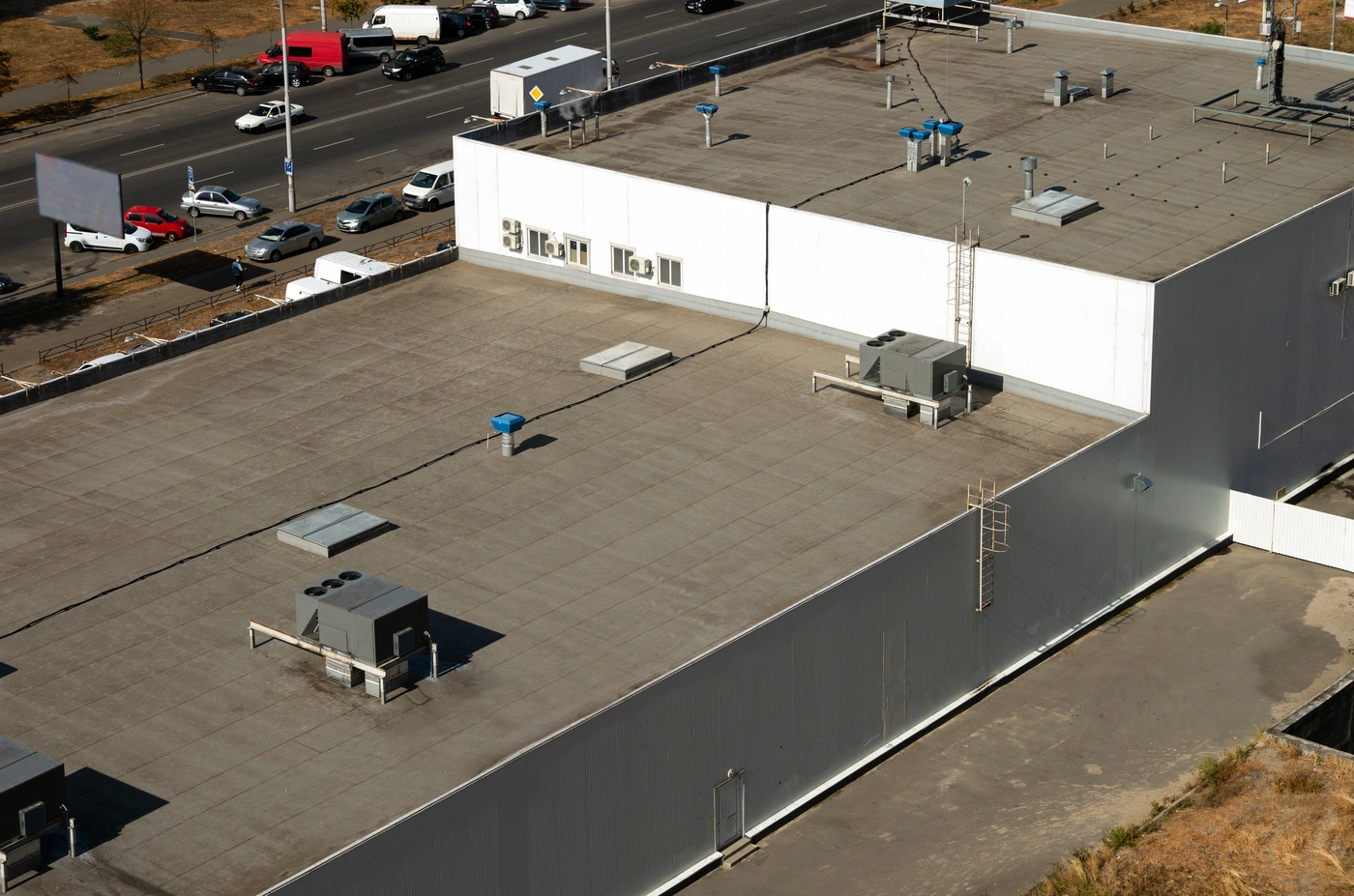 flat commercial roof replacement in bloomington in aerial view