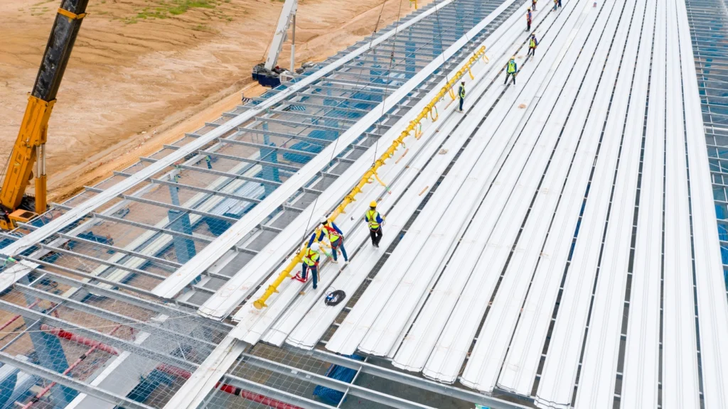 aerial view of huge new construction roofing project in bloomington