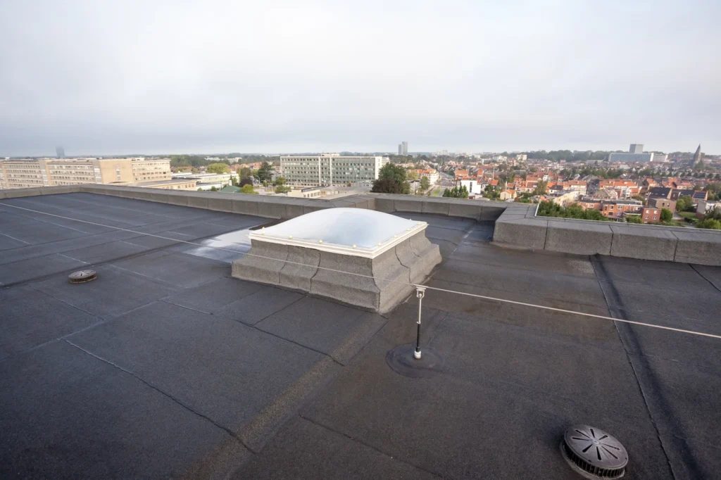 close up view of flat commercial roof replacement in bowling green