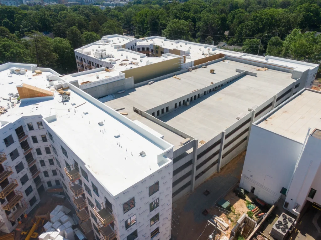 aerial view of new construction commercial roofing