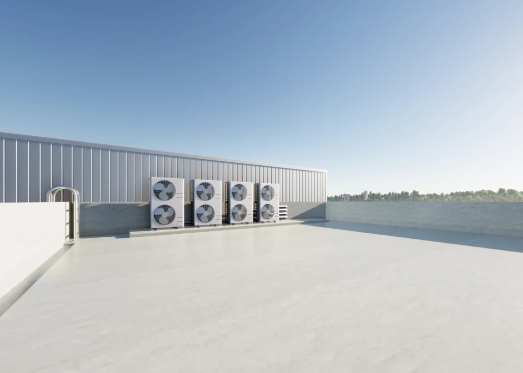 closeup view of tpo roofing on new construction project