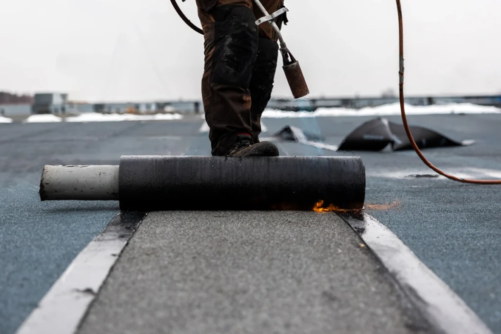 black tar and rubber roof