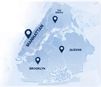 service area map showing Manhattan, Queens, and Brooklyn