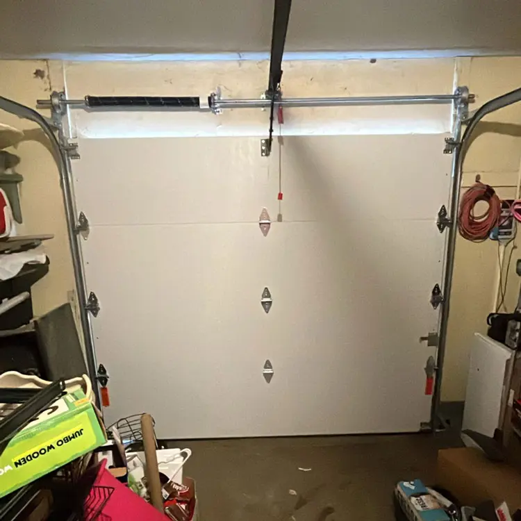 Interior view of an upgraded steel-back garage door after installation in Oklahoma City, OK