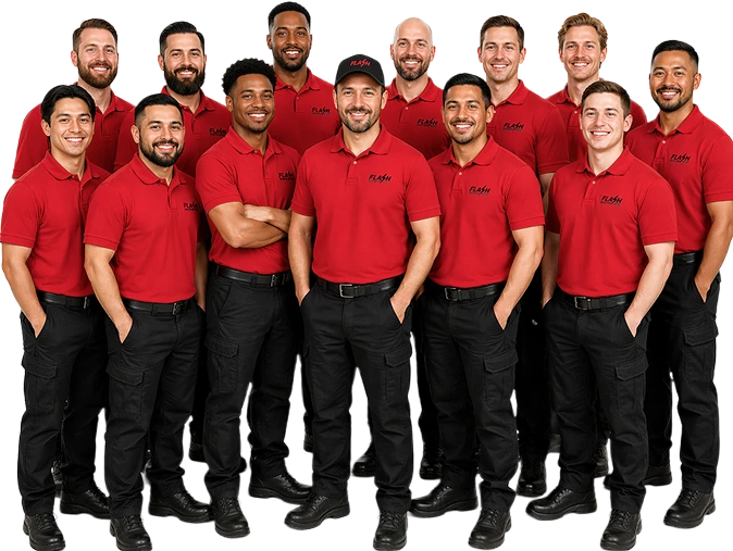 group of garage door technicians ready to repair and install garage doors