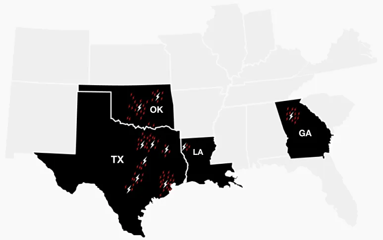 Service area map highlighting the locations served by Flash Garage Door Services for residential garage door repair and installation.