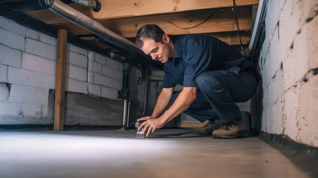 Portland restoration technician inspecting basement for moisture issues during routine maintenance check