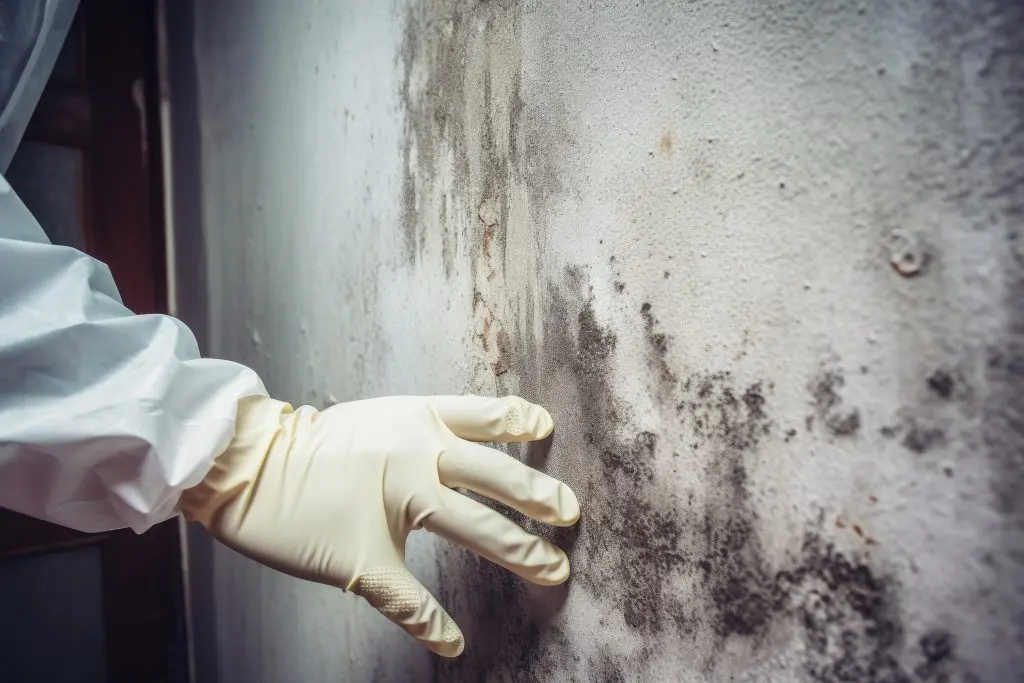 Restoration technician wearing protective gloves during cleanup work in Portland