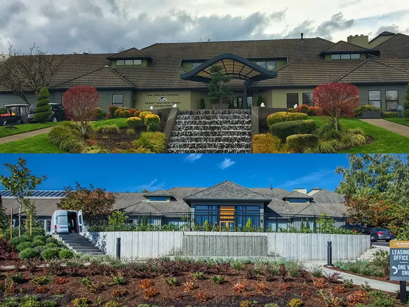 Before and after building renovation by Portland Construction & Restoration