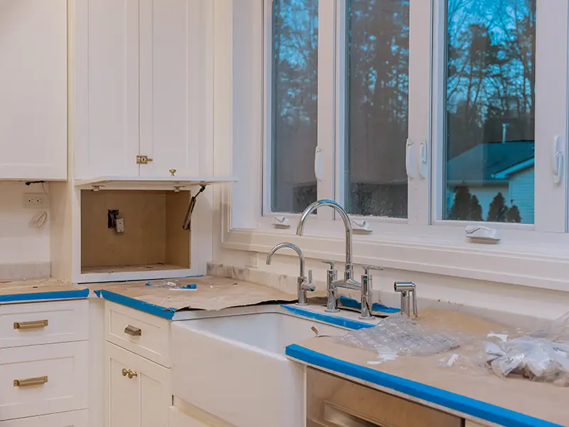 Kitchen rebuild in progress by Portland Construction & Restoration