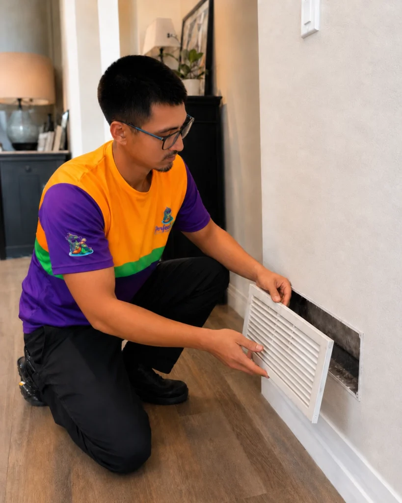 Perfect temp worker removing duct lid