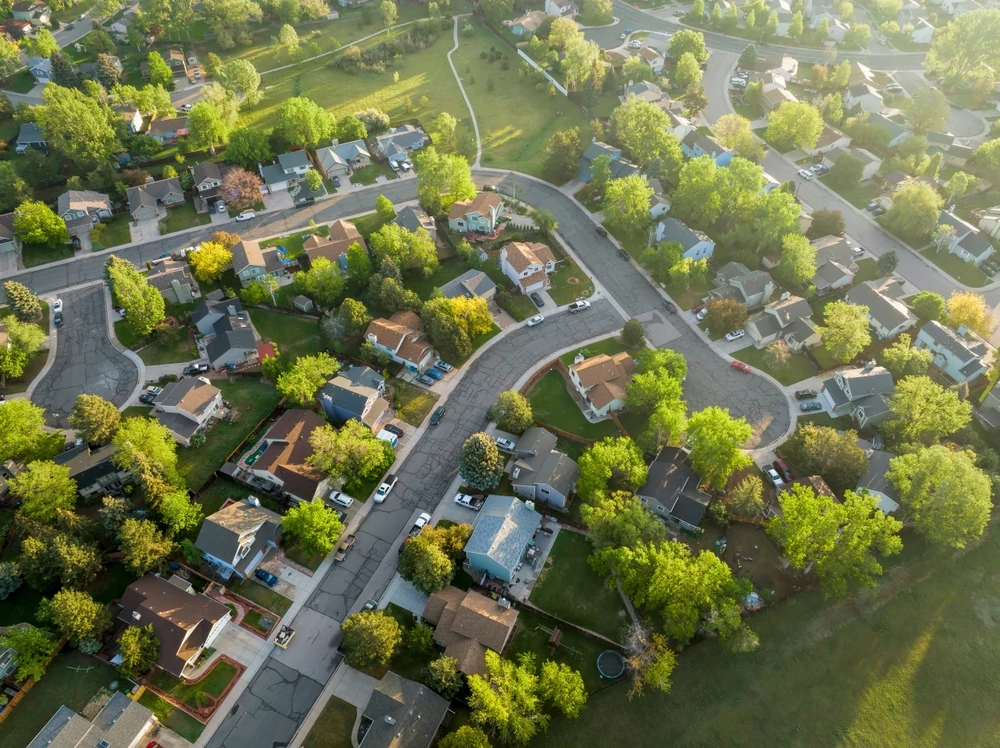 aerial view of residential area